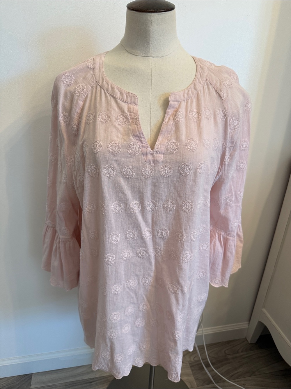 J. Jill Pale Pink Embroidered Split-Neck Tunic Large